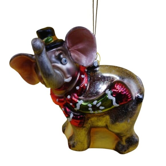Elephant glass christmas ornament with top hat & scarf - Picture 4 of 7